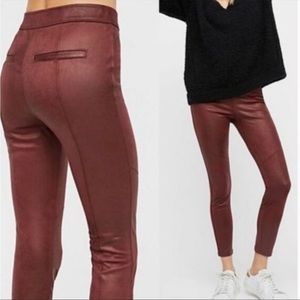 Free People Vegan Leather Suede Burgundy Pull-on Fitted Pant Leggings Sz 30